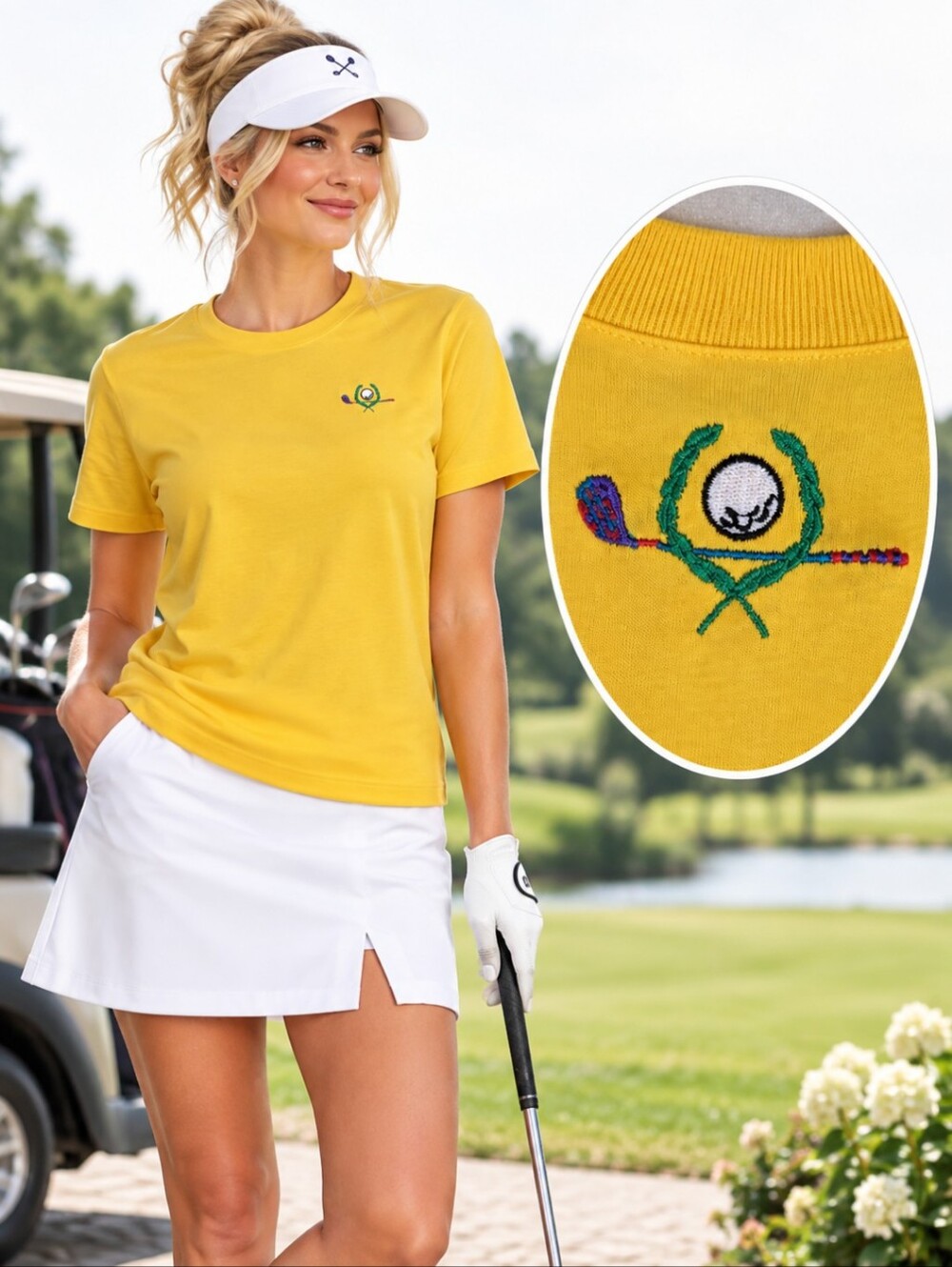 Vintage 90s EP Pro Yellow Short-Sleeve Crewneck Tee Golf Embroidered Logo NWT L